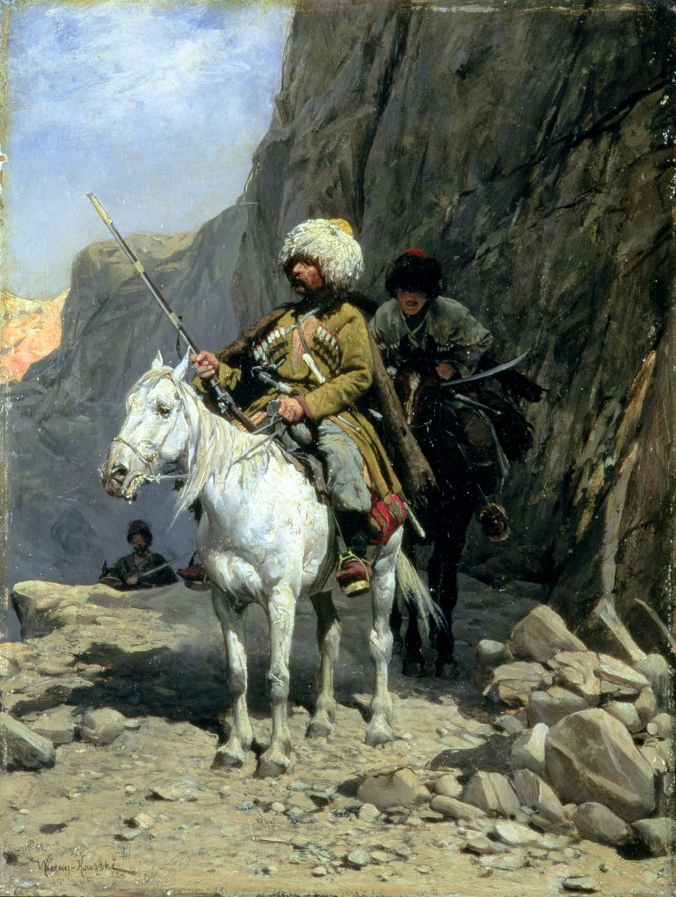 Patrullering av cirkassier, ca 1885 (olja på tavla) av Alfred von Wierusz Kowalski