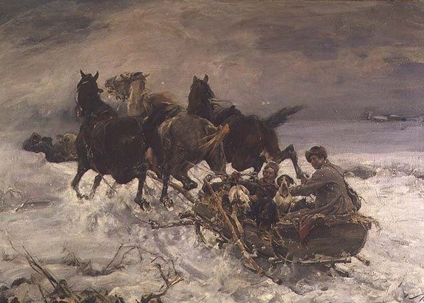 Figurer i en hästdragen släde av Alfred von Wierusz Kowalski
