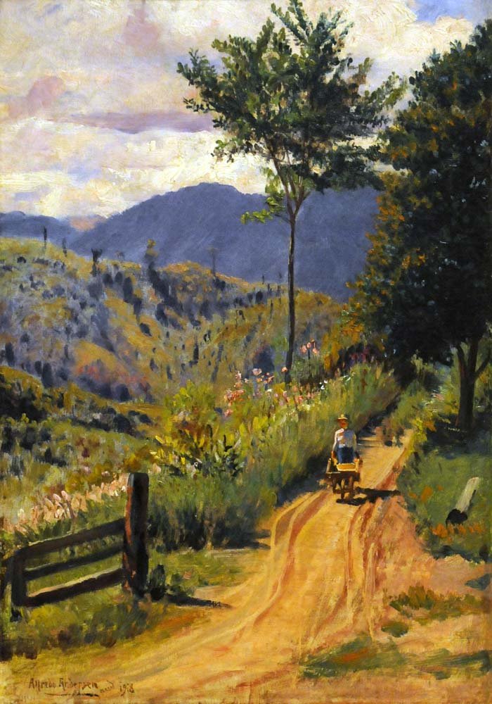 Landscape with a mountain rage and a figure av Alfredo Andersen