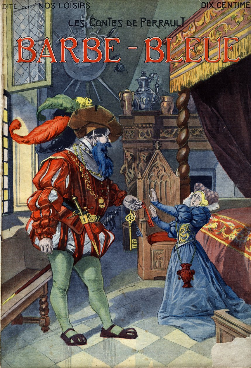 Blåskägg (Blåskägg), Conte av Charles Perrault (1628-1703). Illustration av Vaccari och Carrey i "" Les beaux tales"" samlingen "" Nos loisirs""" omkring 1910. Privat samling. av Alfredo and Carrey Vaccari