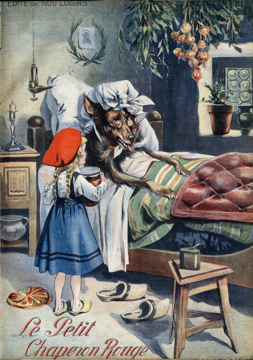 Lilla Rödluvan. Folksagan. Illustration av Vaccari and Carry i "" Les beaux tales"" samlingen "" Nos loisirs""" omkring 1910. Privat samling. av Alfredo and Carrey Vaccari