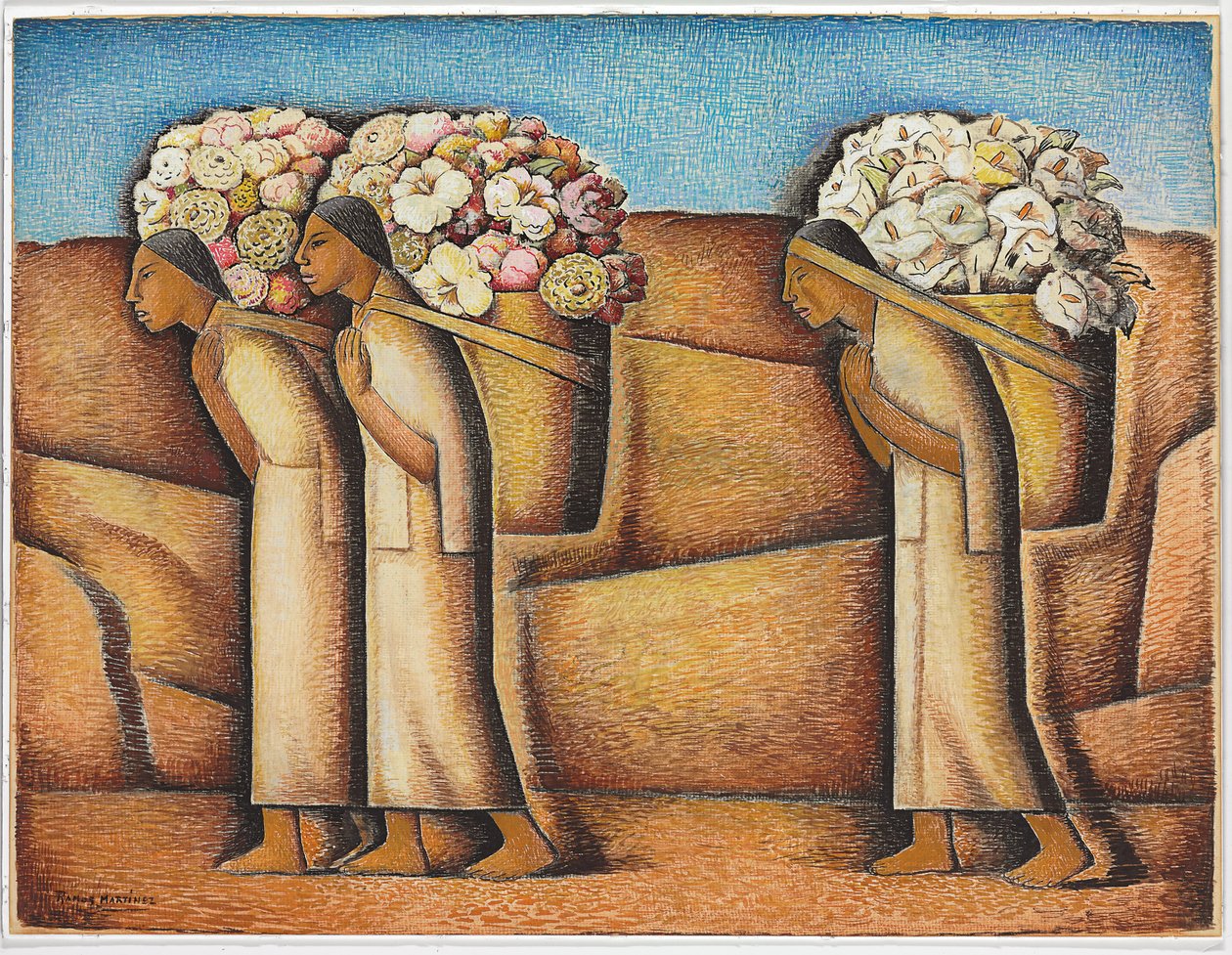 Nära Ixmiquilpan, ca 1933 (gouache och krita på papper) av Alfredo Ramos Martinez