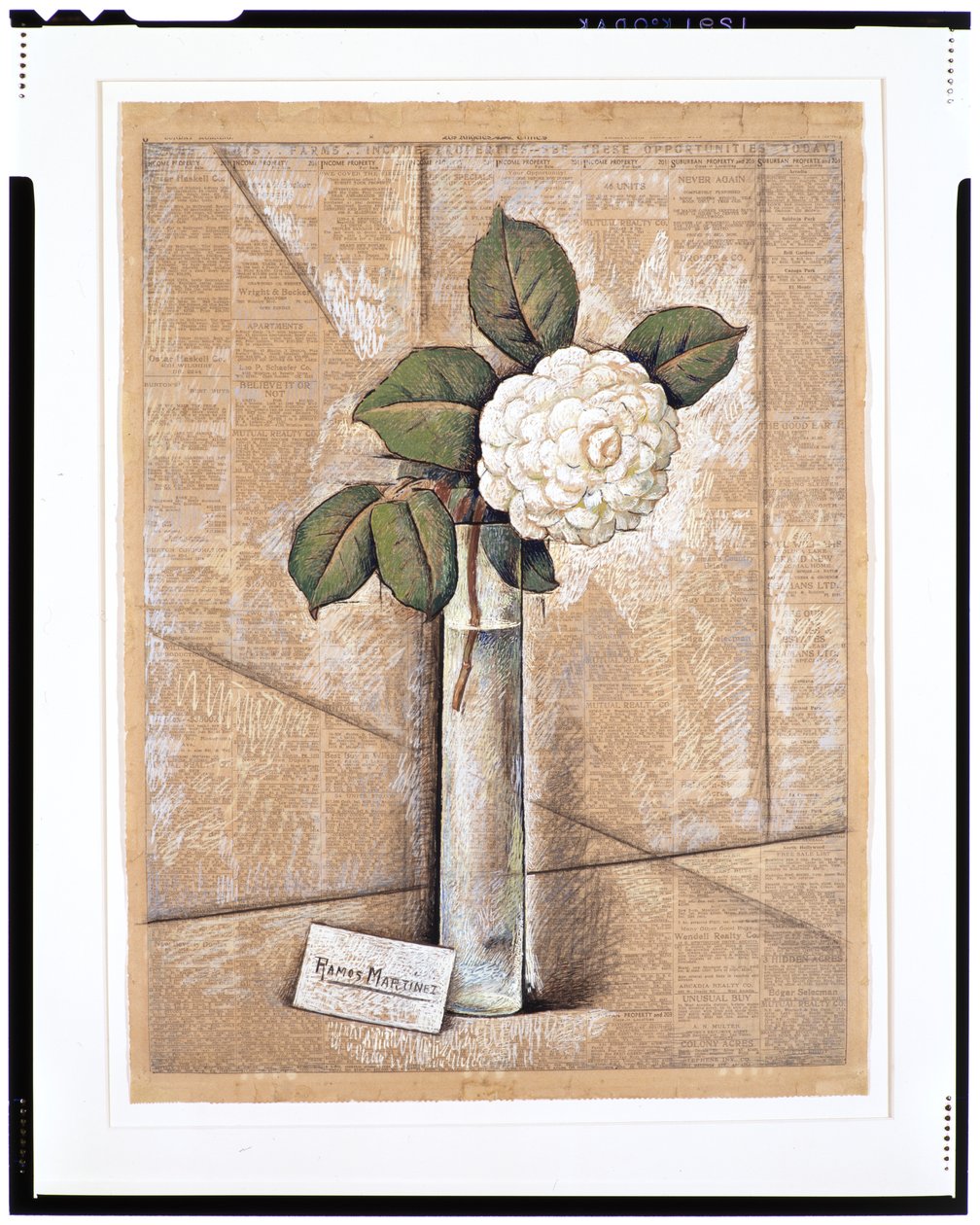 Gardenia i glas, ca 1936 (gouache, akvarell och krita på tidningspapper) av Alfredo Ramos Martinez