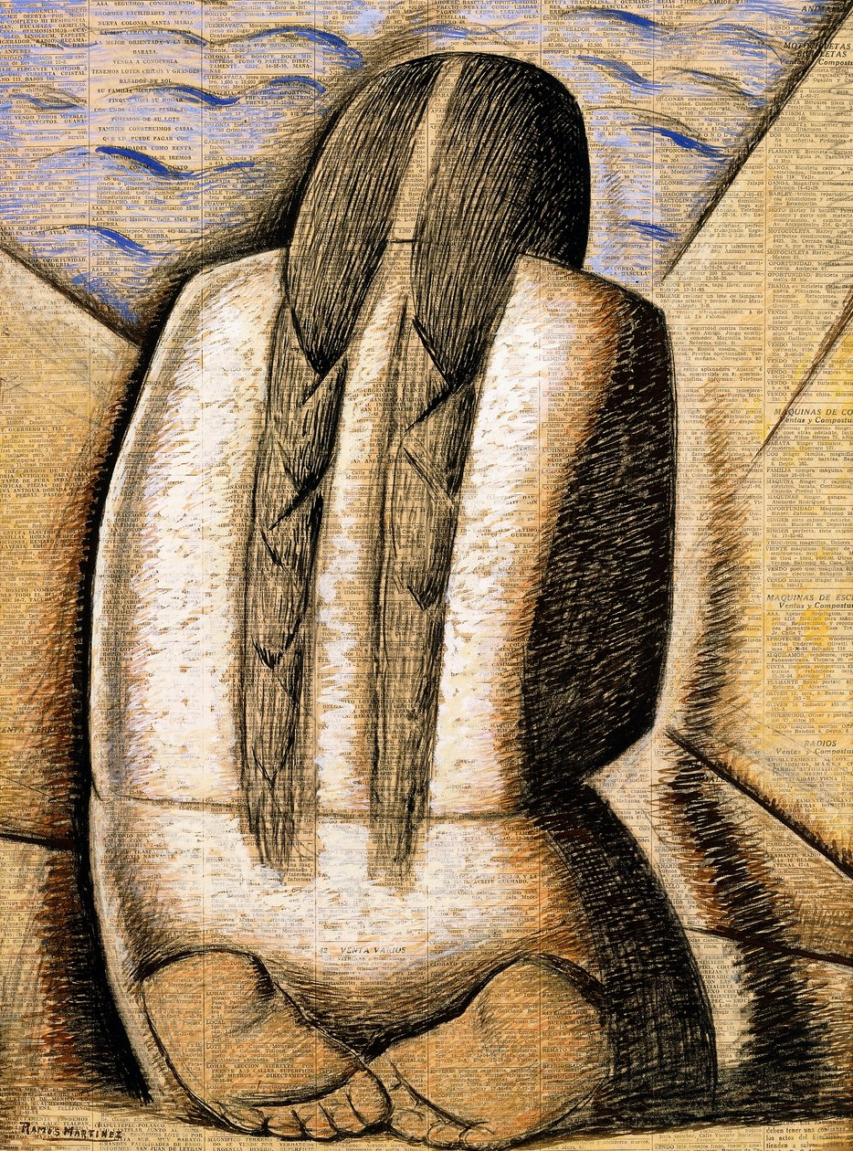 Meditation, ca 1942 (gouache på tidningspapper ombord) av Alfredo Ramos Martinez