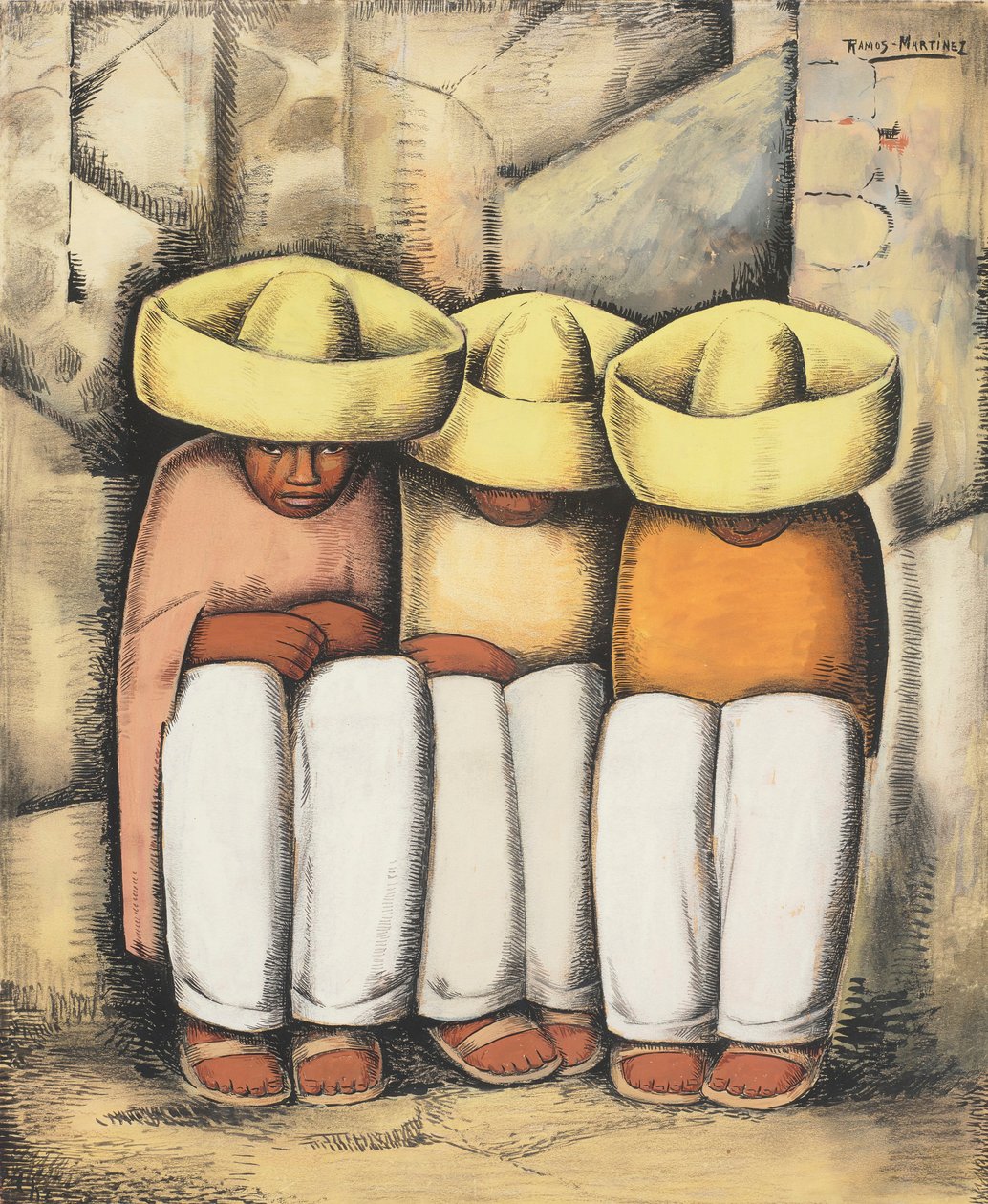 Vilande indianer, ca 1935 (tempera och kol på kortet) av Alfredo Ramos Martinez
