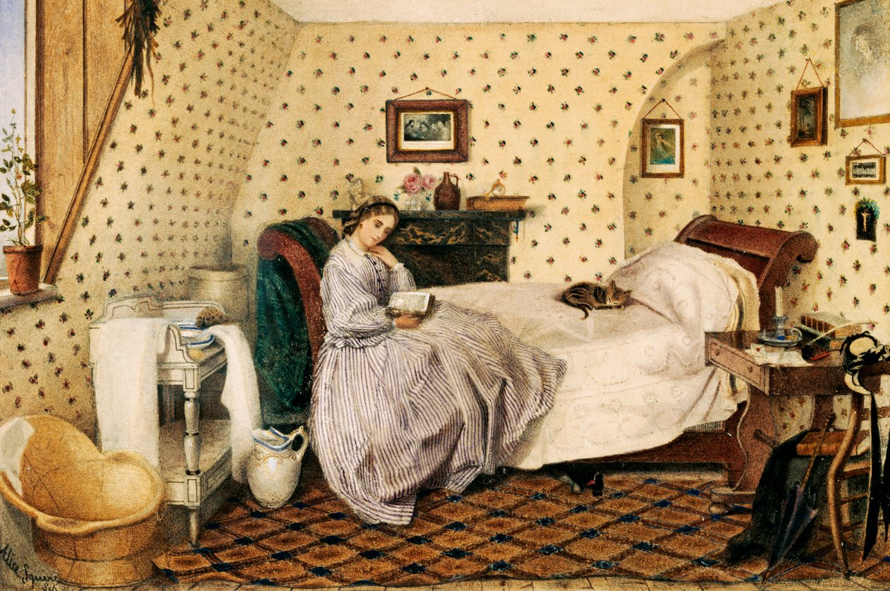 The Governess, 1861 (wc med penna och bläck över penna på papper) av Alice Squire