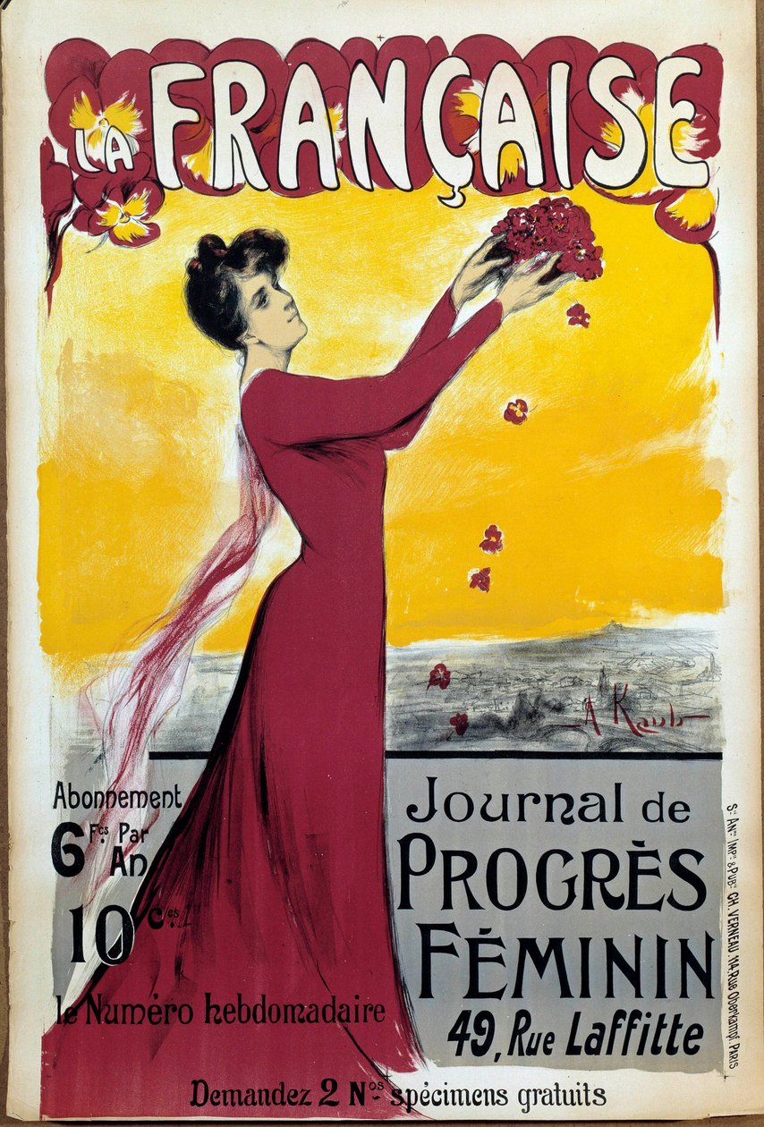 Affisch för "La francaise", tidskrift om kvinnors framsteg. Ring för prenumeration. Illustration av Alice Kub-Casalonga (1875-1948) 1927 Paris, Museum of the Two World Wars. Rättigheter reserverade. av Alice Kaub Casalonga