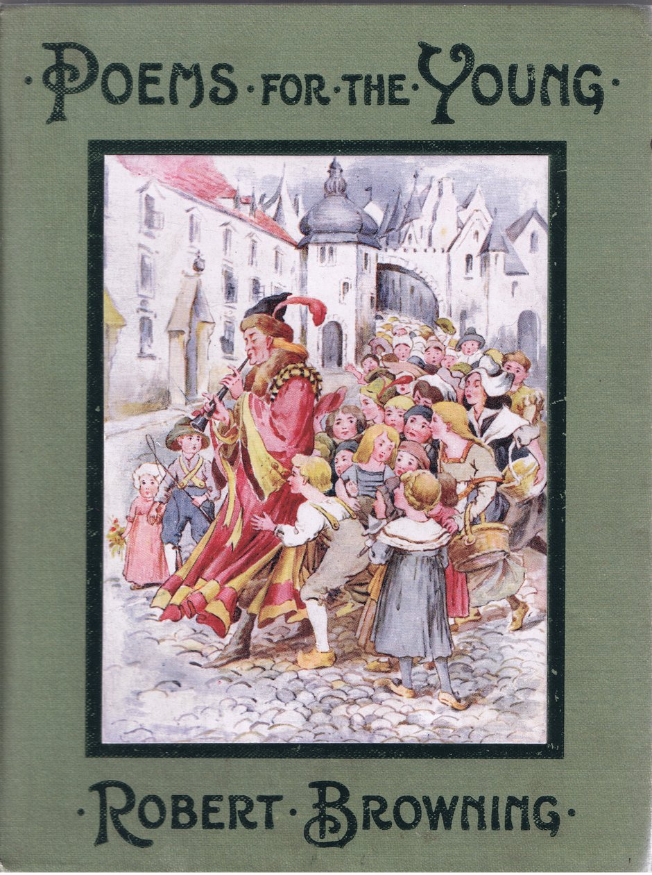 Främre omslag: Och efter honom tryckte barnen, illustration från Poems for the Young: Robert Browning, c.1920 av Alice Ross