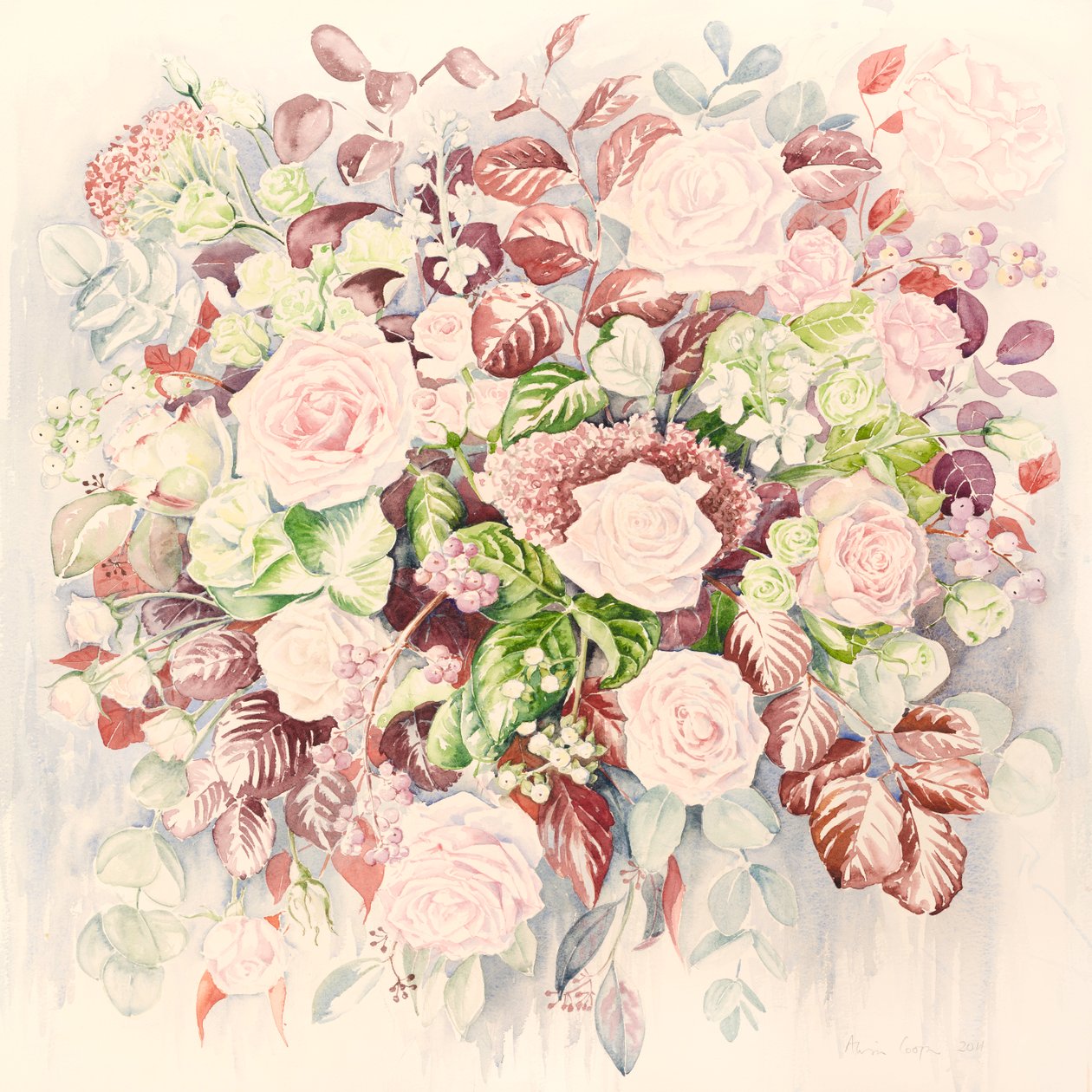Bröllopsblommor, 2011, akvarell av Alison Cooper