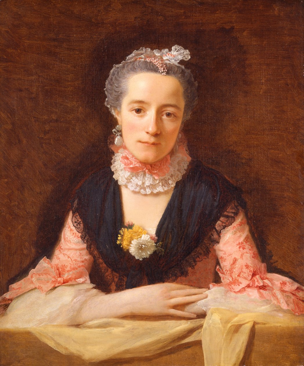 Lady i en rosa sidenklänning av Allan Ramsay