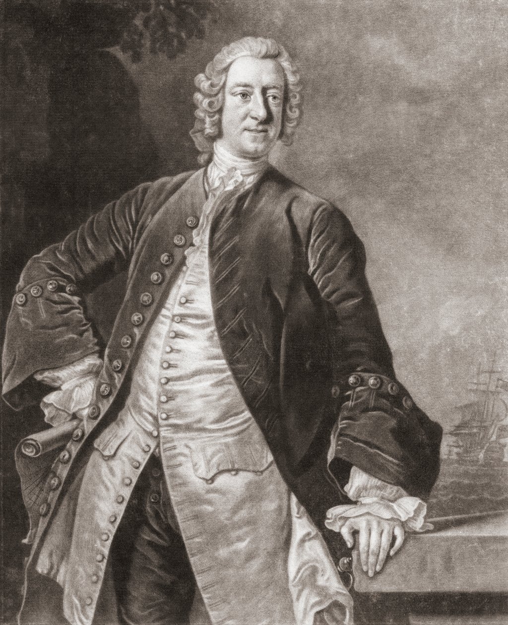 Amiral Edward Boscawen. Porträtt. av Allan (after) Ramsay