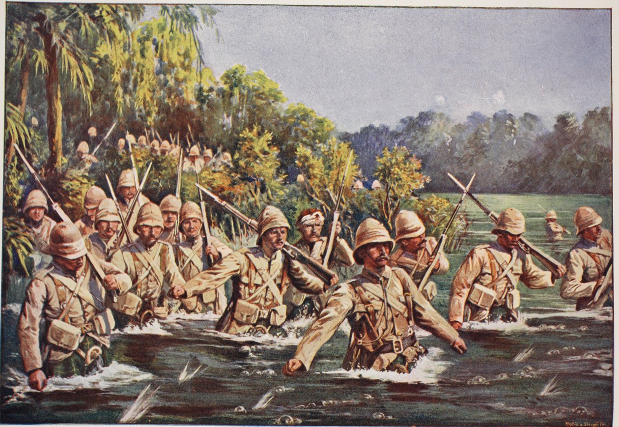 Argyll och Sutherland Highlanders korsar Modderfloden, illustration från 