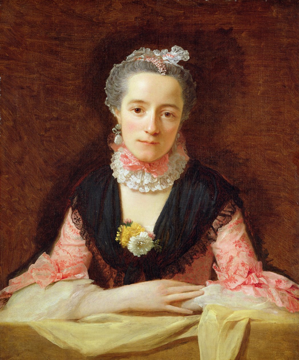 En okänd kvinna i rosa klänning (olja på duk) av Allan Ramsay