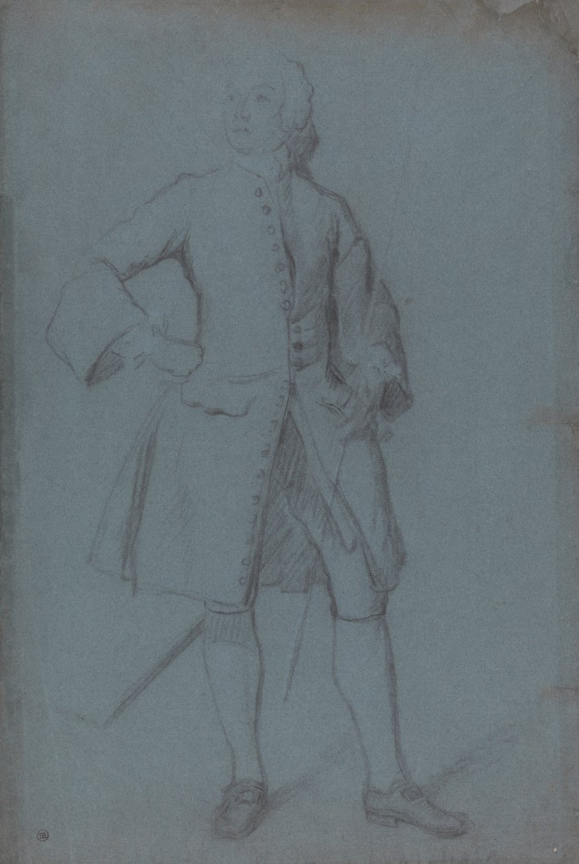 Man står och håller en stav i sin vänstra hand, full längd av Allan Ramsay