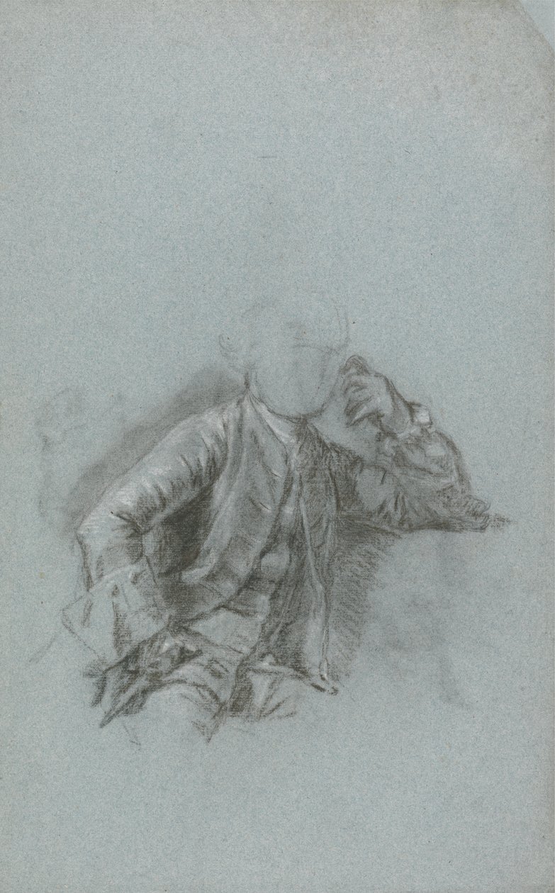 Studera för ett porträtt av en sittande gentleman (krita med stubbe på blått papper) av Allan Ramsay