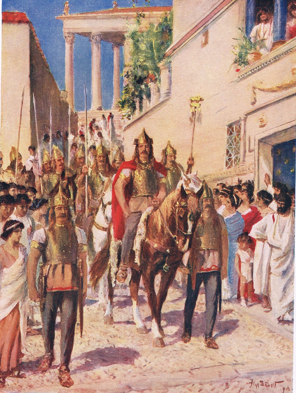 Goten Alaric kommer in i Aten 395, illustration från 