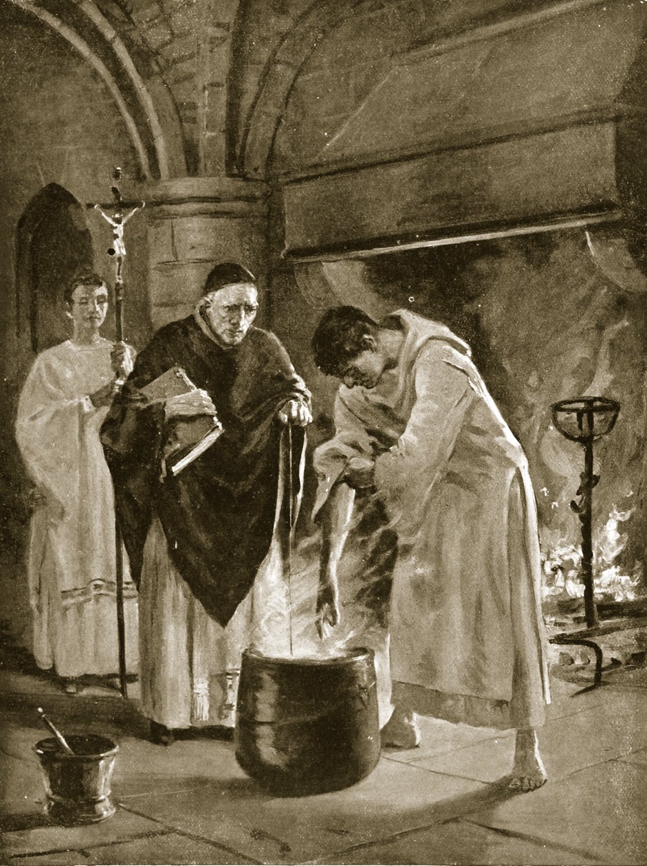 Rättegång av prövningen av kokande vatten, illustration från 