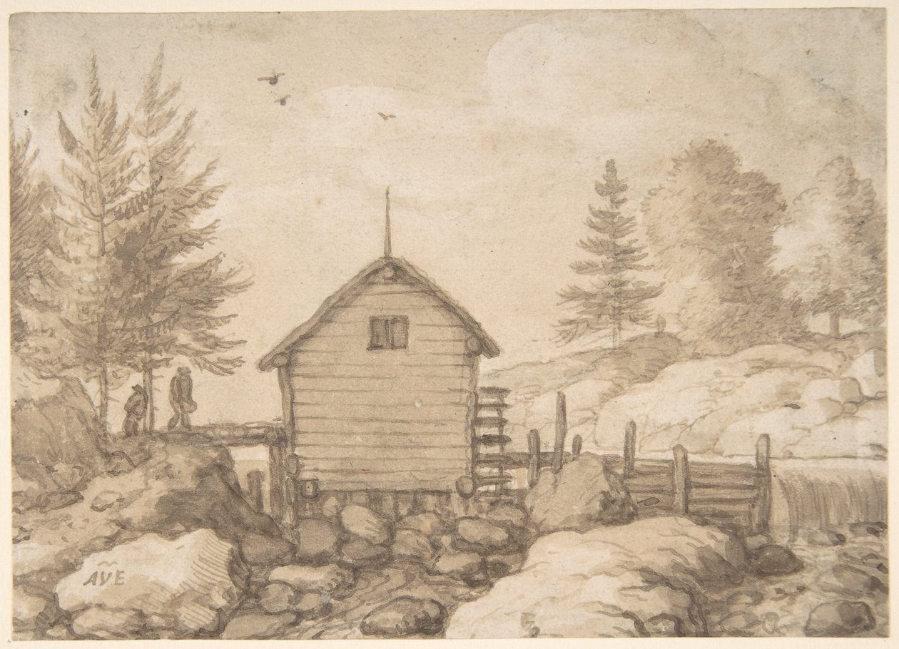 En kvarn på klippor i en flod i Norge av Allart van Everdingen
