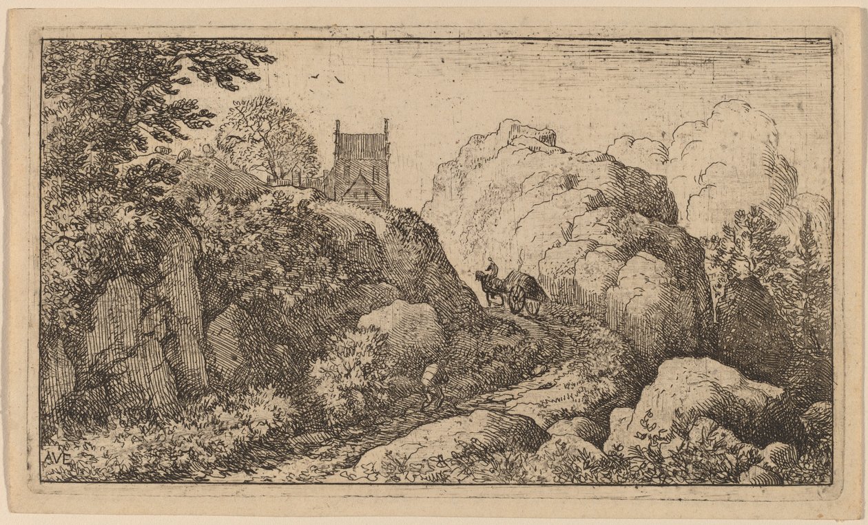 Vagn i ett smalt pass, förmodligen ca. 16451656. av Allart van Everdingen