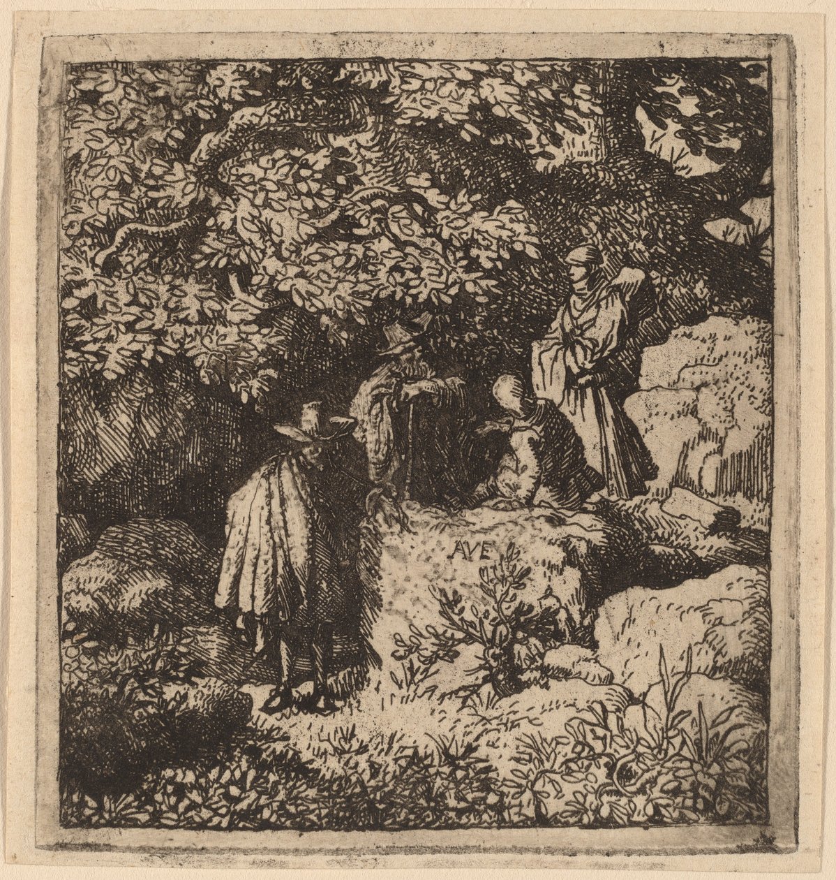 Fyra figurer under ett träd, troligen ca. 16451656. av Allart van Everdingen