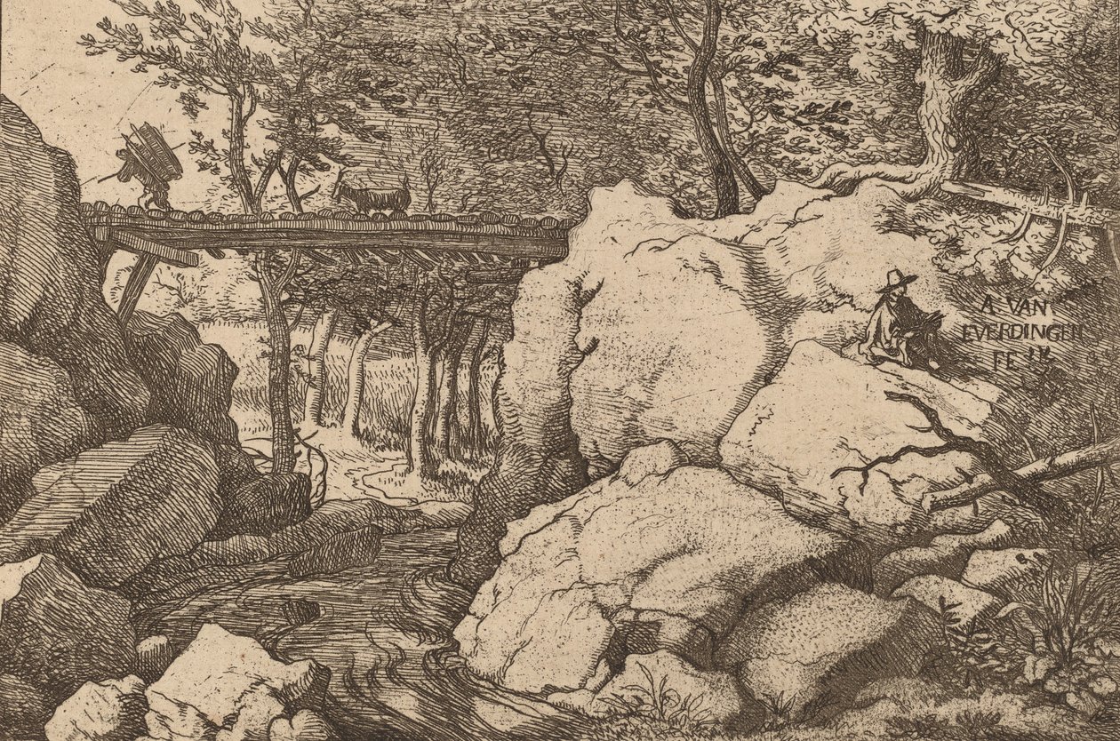 Get på en liten bro, förmodligen ca. 16451656. av Allart van Everdingen