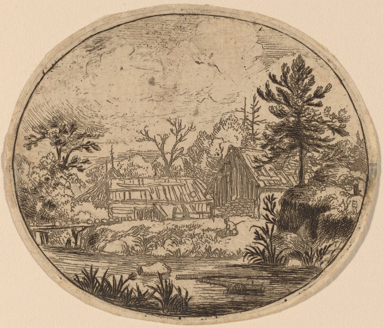 Hamlet vid stranden av en flod, troligen ca. 16451656. av Allart van Everdingen