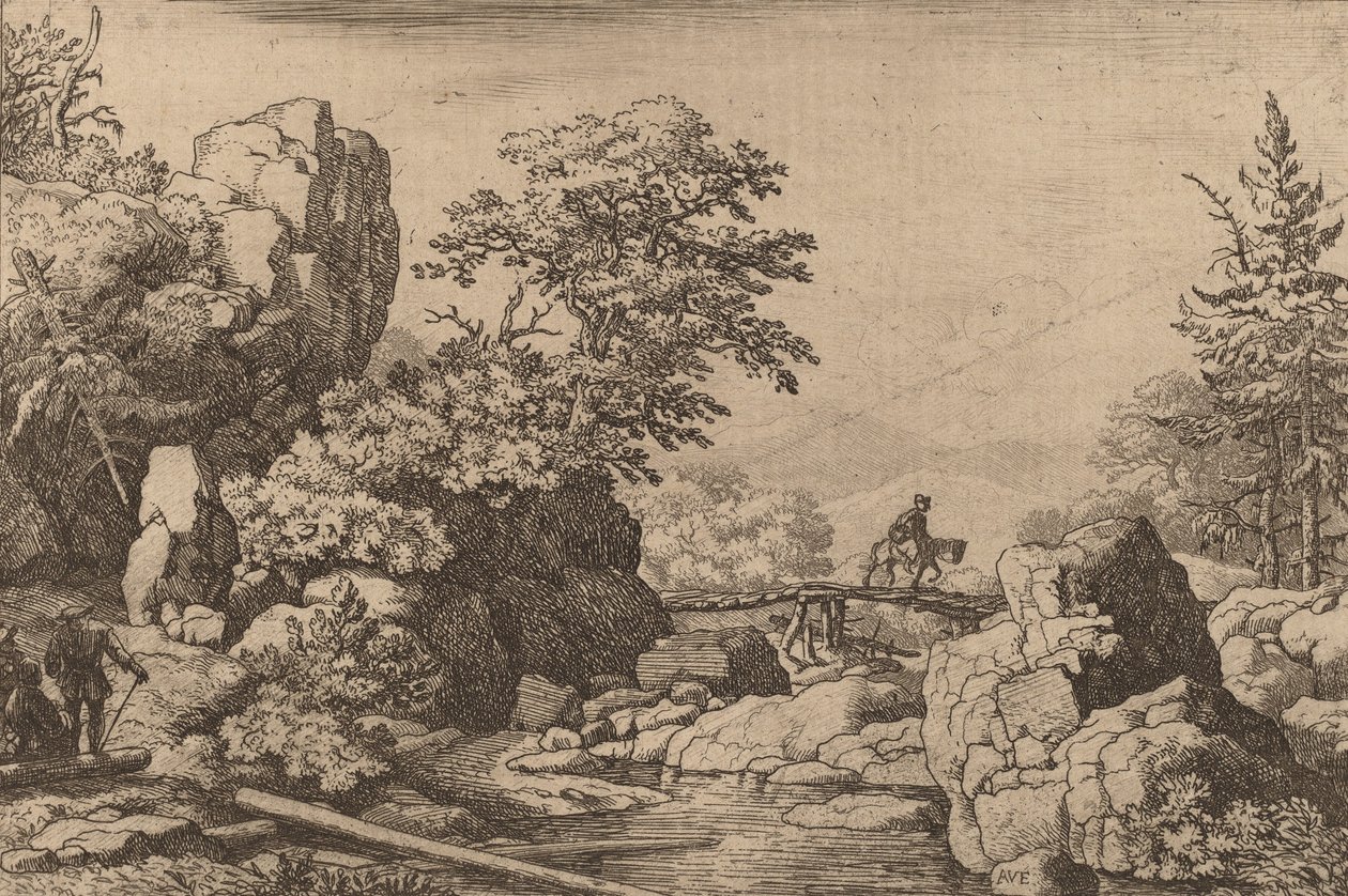 Ryttare på en bro, troligen ca. 16451656. av Allart van Everdingen