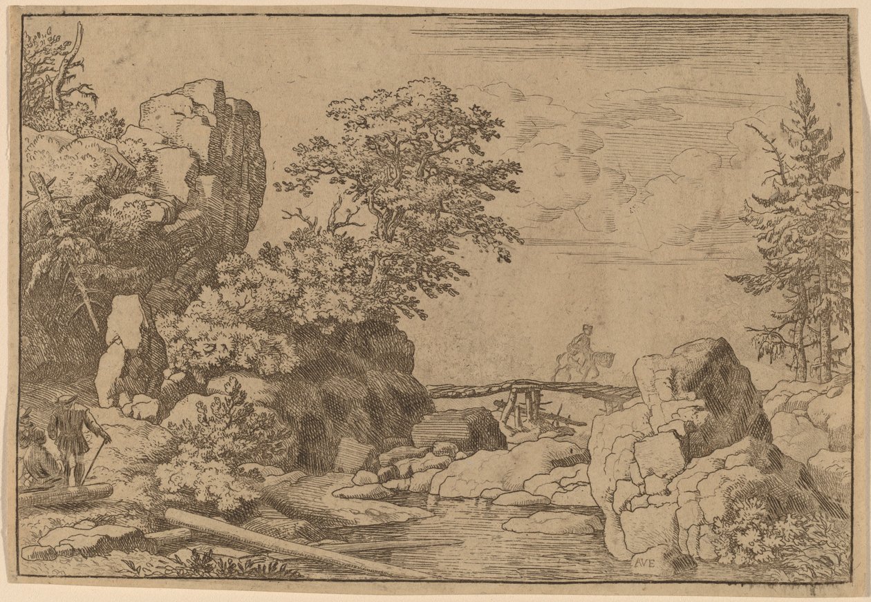 Ryttare på en bro, troligen ca. 16451656. av Allart van Everdingen