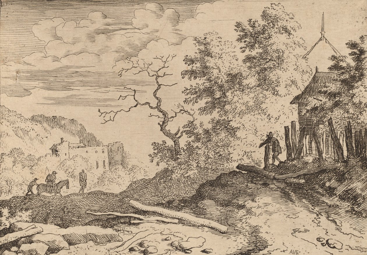 Hydda med resterna av en häck, troligen ca. 16451656. av Allart van Everdingen