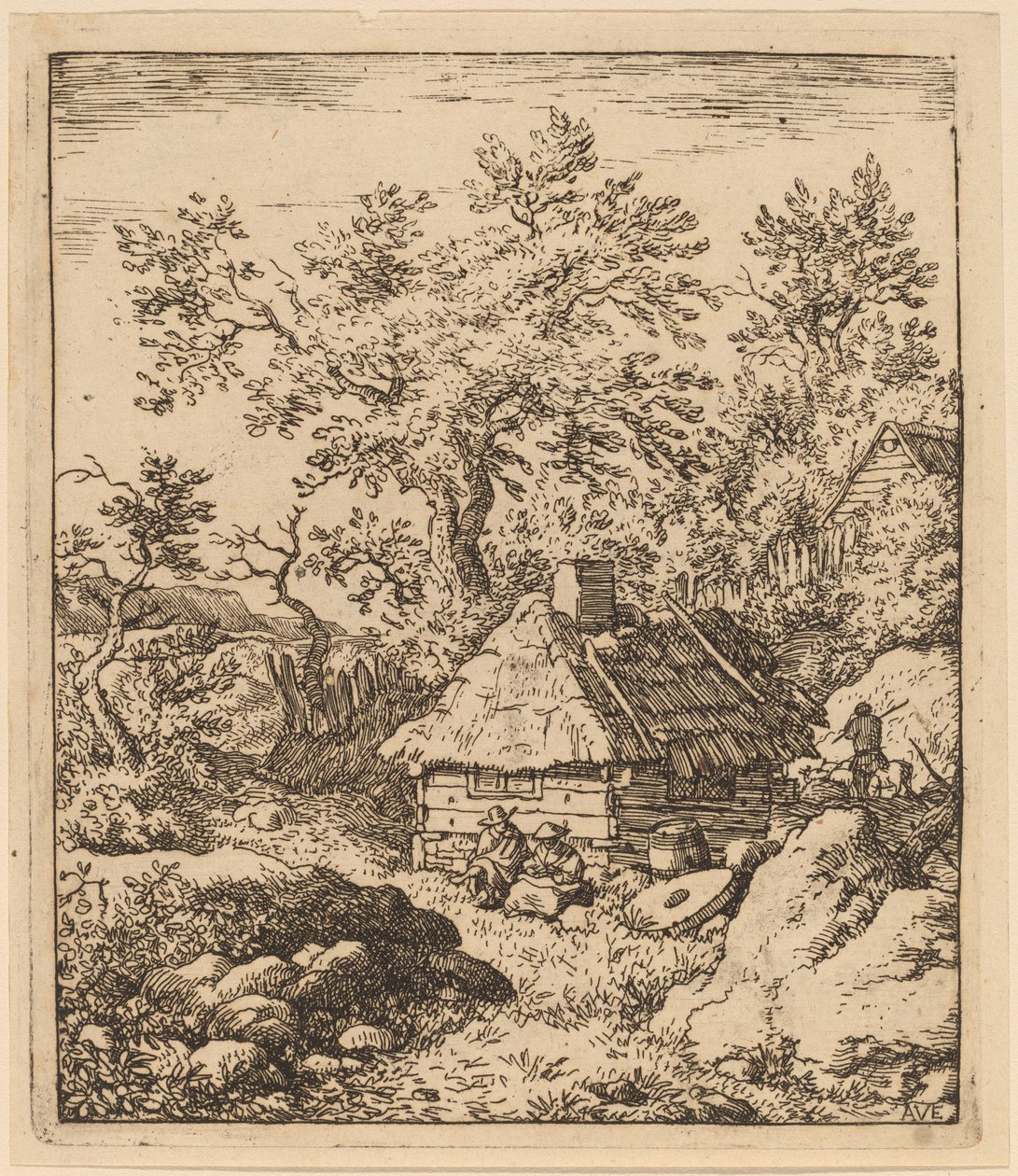 Landskap med kvarnsten nära ett fat, troligen ca. 16451656. av Allart van Everdingen