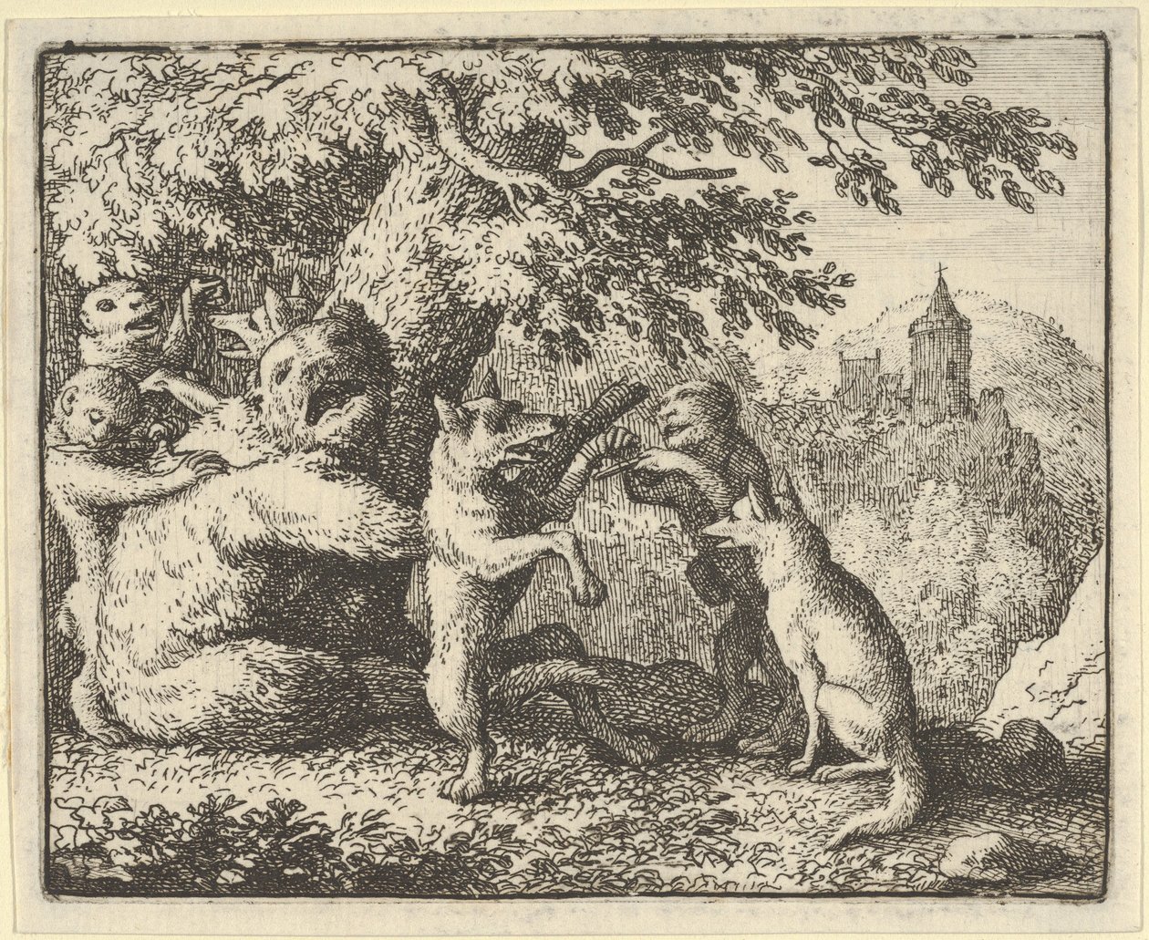 På Lejonets order, är ett stycke hud taget från björnen, ett stycke av framtassarna..., 1650-75. av Allart van Everdingen