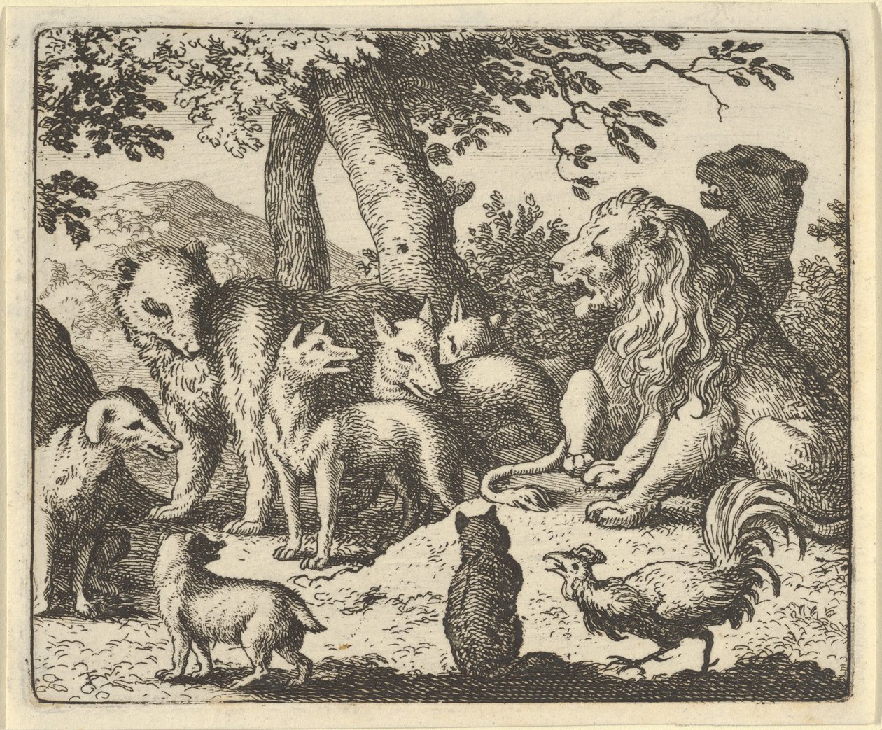 Renard fritar sig själv från sina brott inför lejonet, 1650-75. av Allart van Everdingen