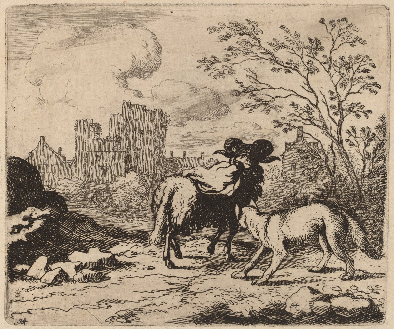 Reynard ber baggen att leverera ett dokument, förmodligen ca. 16451656. av Allart van Everdingen