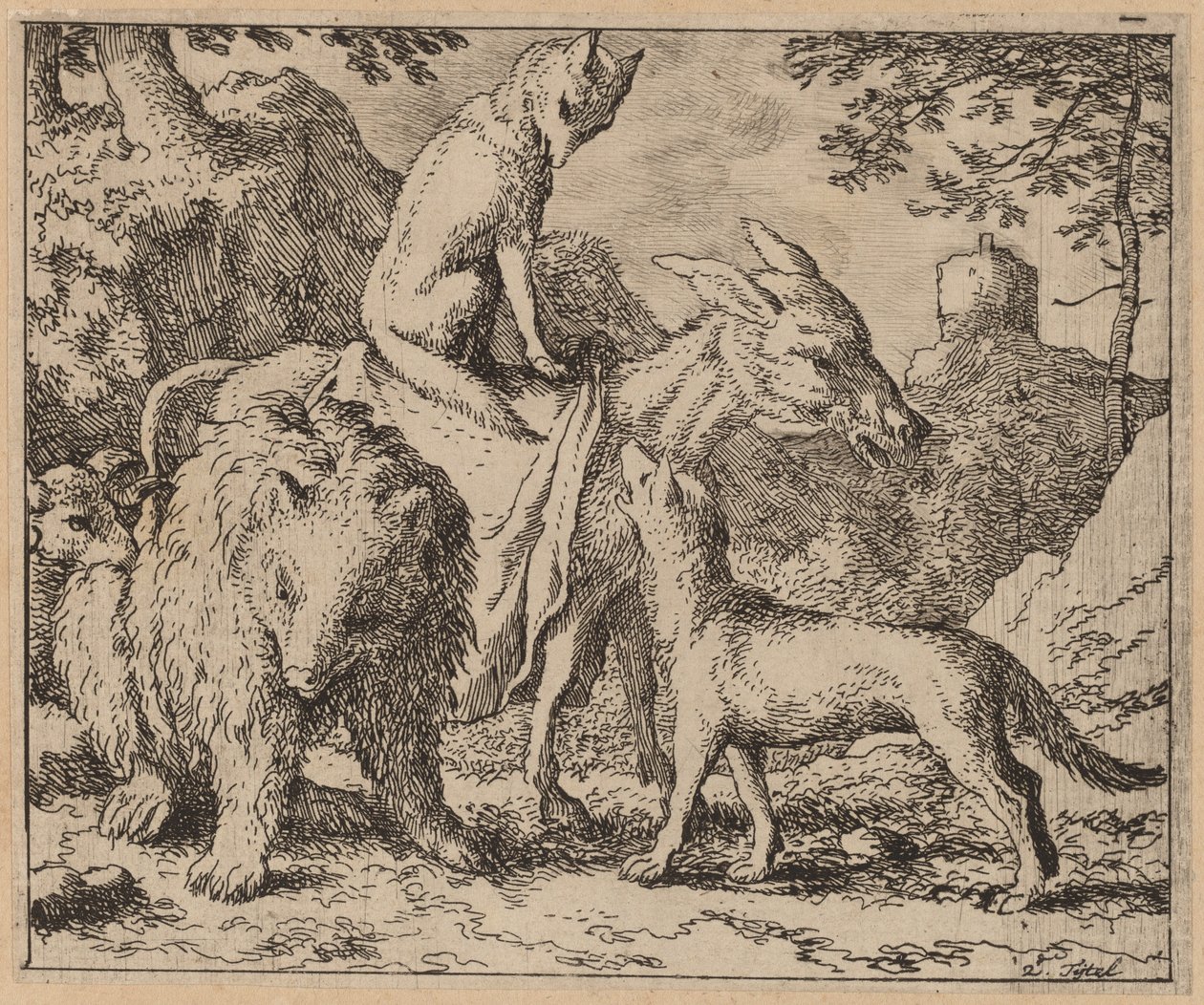 Reynard Sittande Atop the Ass, förmodligen ca. 16451656. av Allart van Everdingen