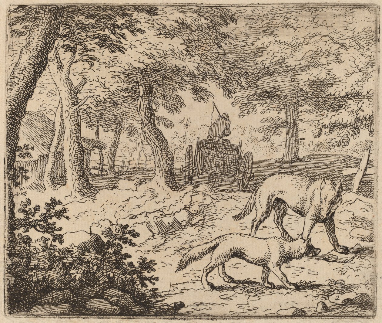 Reynard och vargen före fiskvagnen, förmodligen ca. 16451656. av Allart van Everdingen