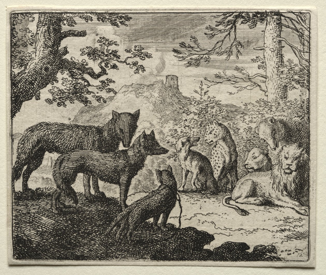 Reynard the Fox: The Relatives of Reynard lämnar domstolen av Allart van Everdingen