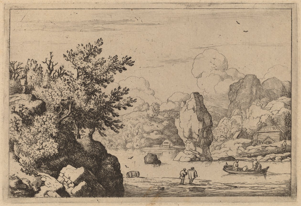 Sten mitt i en flod, troligen ca. 16451656. av Allart van Everdingen