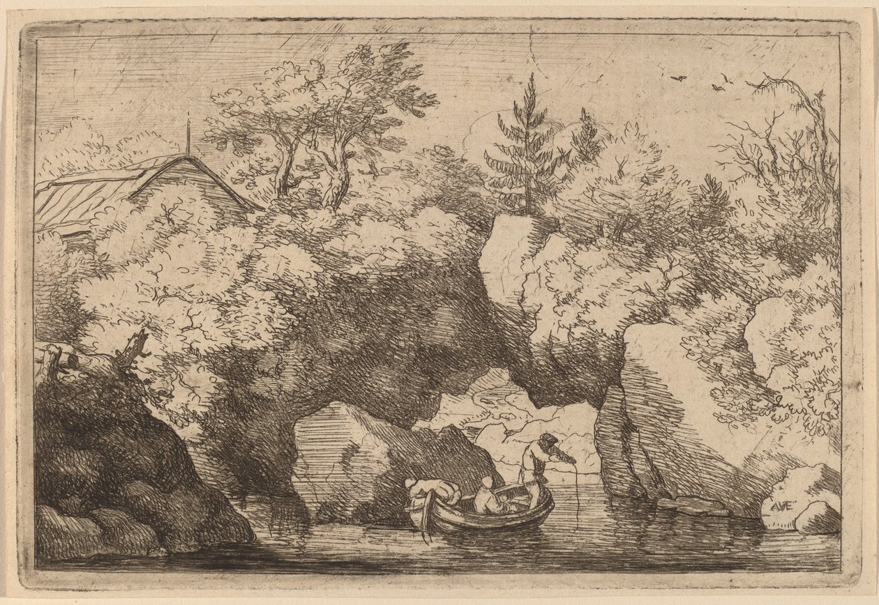 Skiff under en klyftklippa, troligen ca. 16451656. av Allart van Everdingen