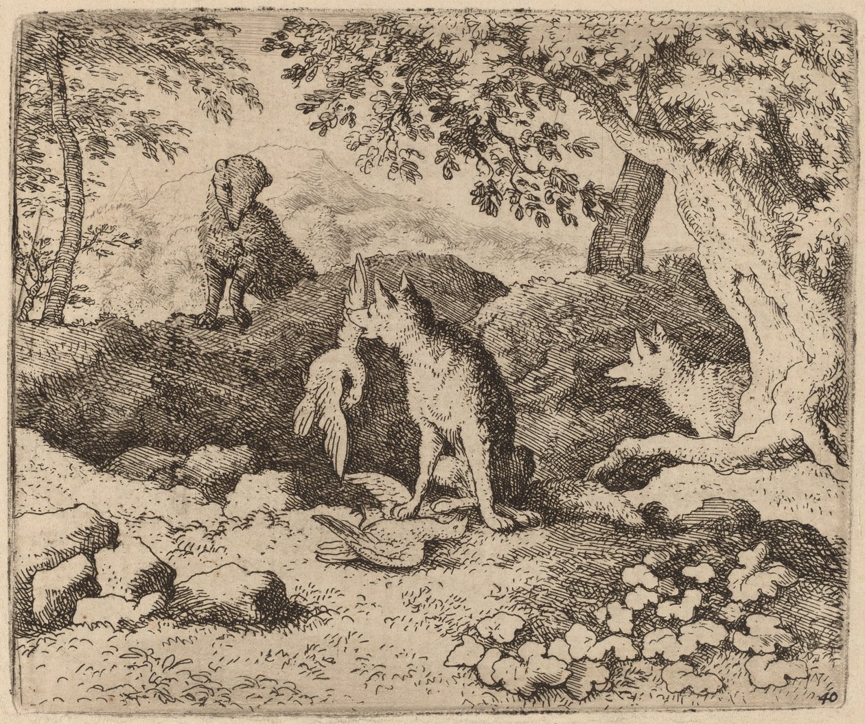 Grävlingen går för att varna Reynard, förmodligen ca. 16451656. av Allart van Everdingen