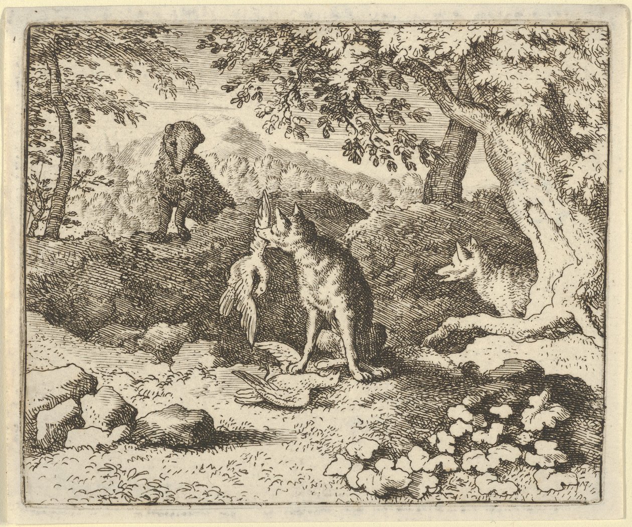 Grävlingen skyndar sig att varna Renard för lejonets avsikt, 1650-75. av Allart van Everdingen