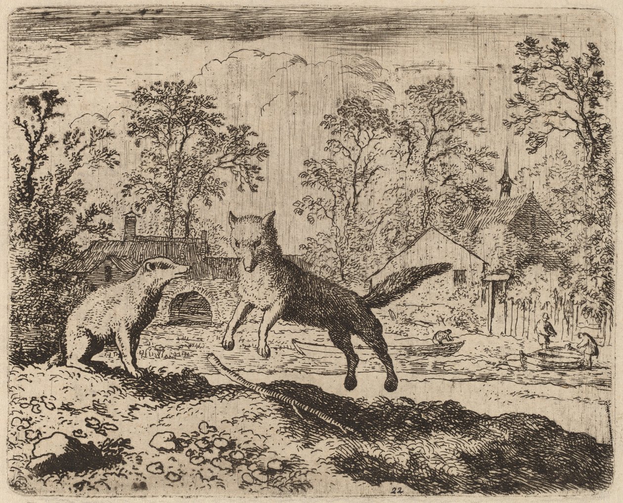 Grävlingen inför en bot på Reynard, förmodligen ca. 16451656. av Allart van Everdingen