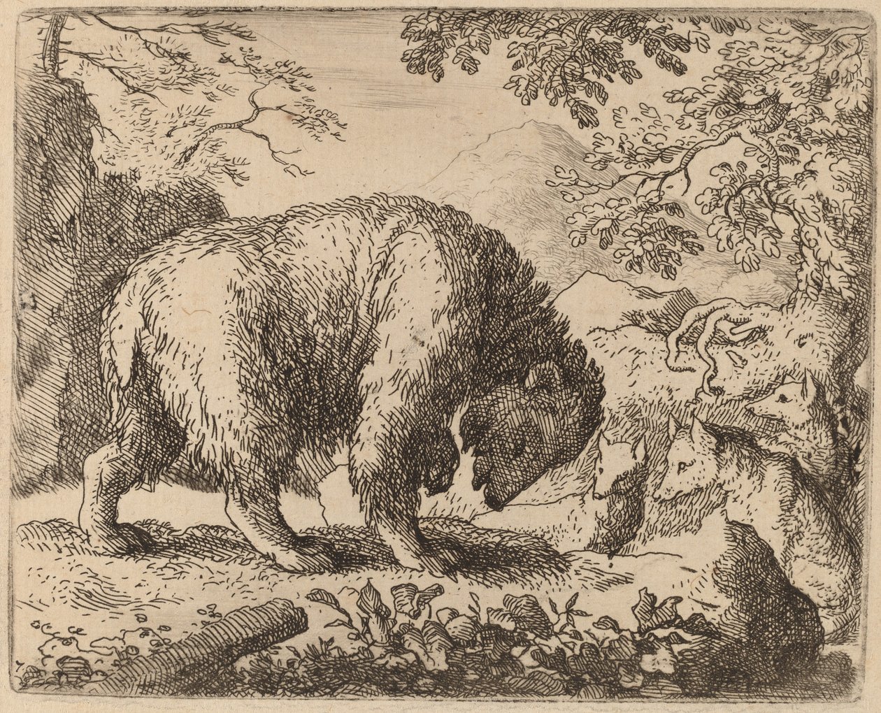 Björnen distraherad med tal om honung, förmodligen ca. 16451656. av Allart van Everdingen