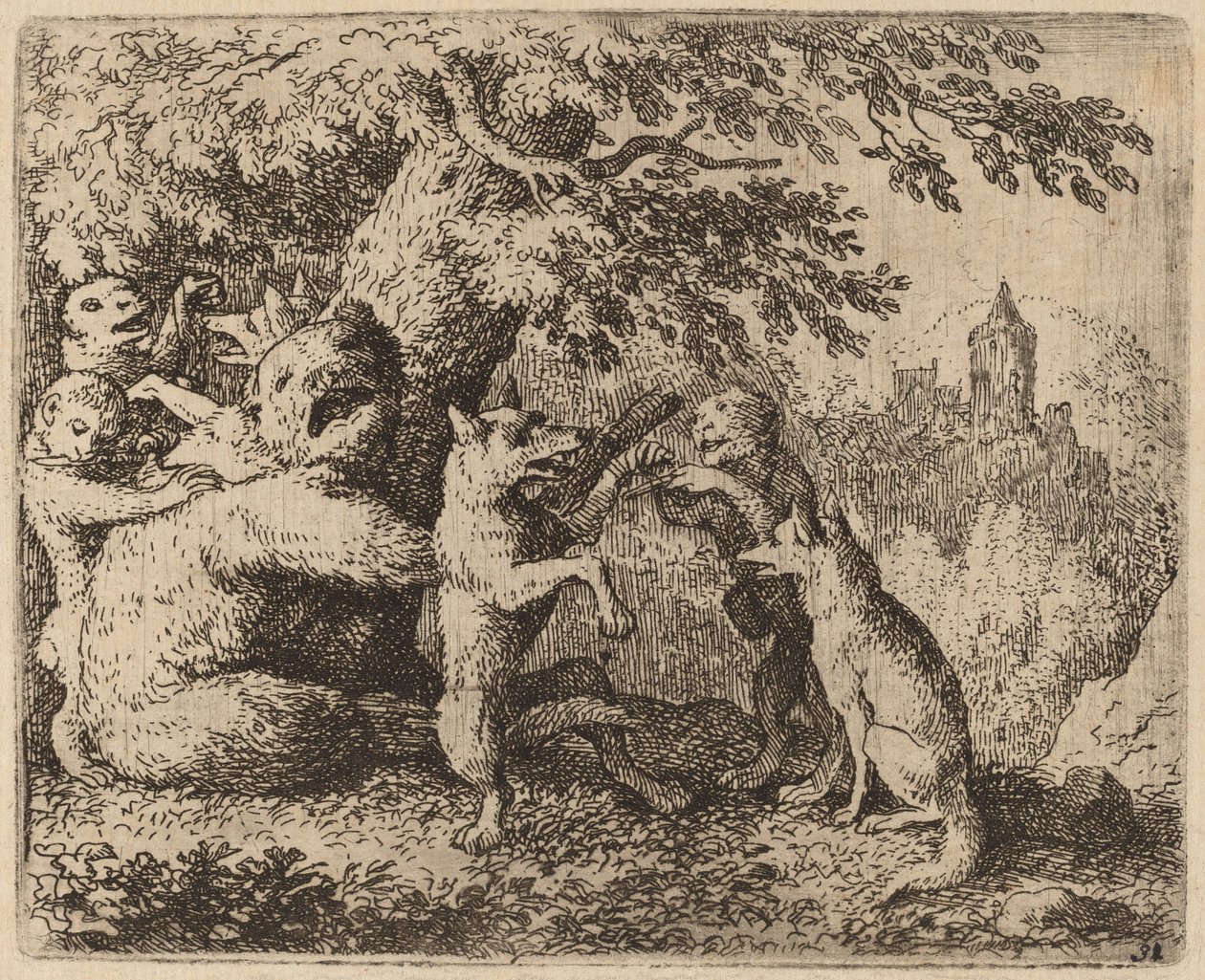 Björnen och vargen är förföljda, troligen ca. 16451656. av Allart van Everdingen