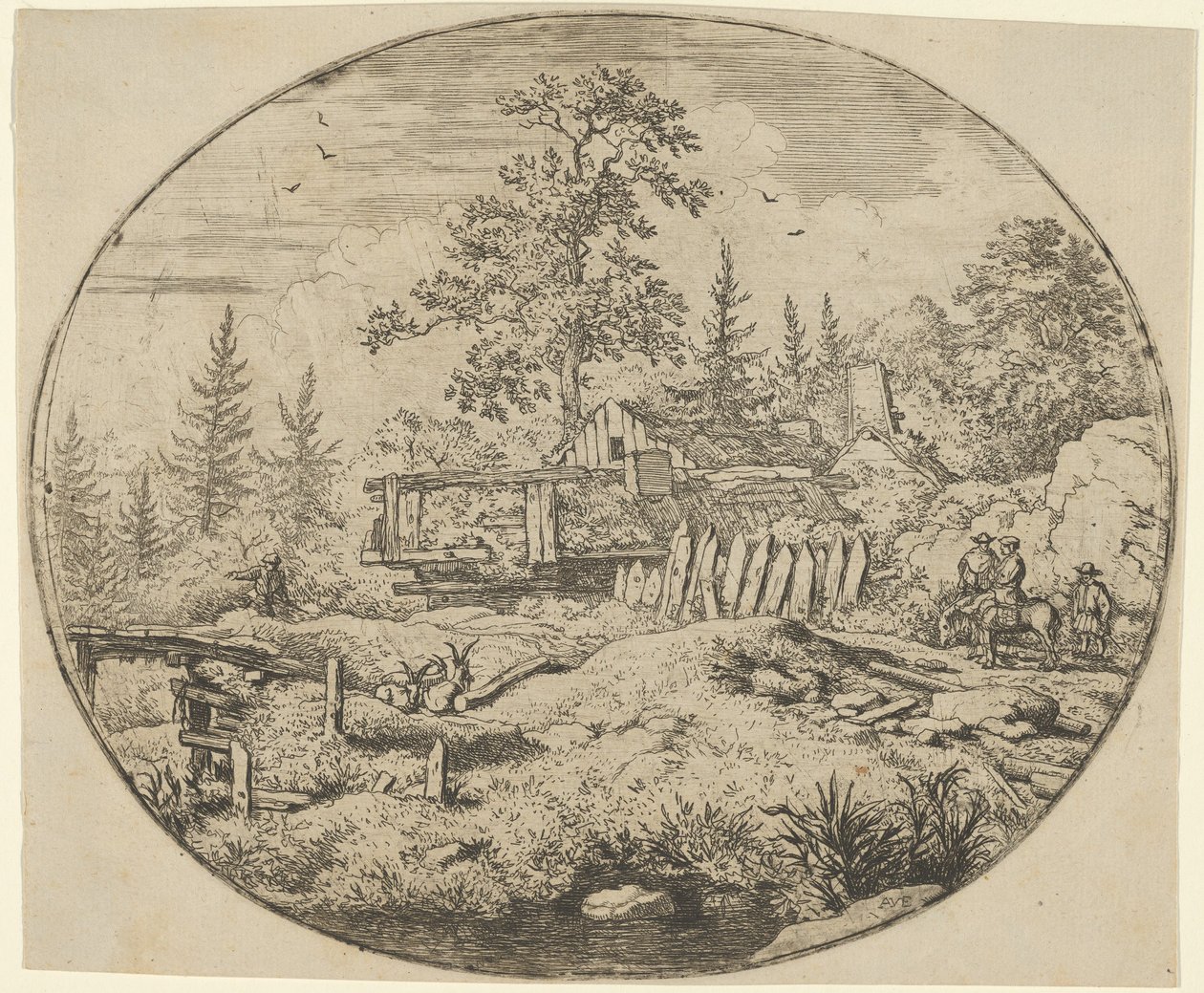 Landskapet med träbron, 1600-talet. av Allart van Everdingen