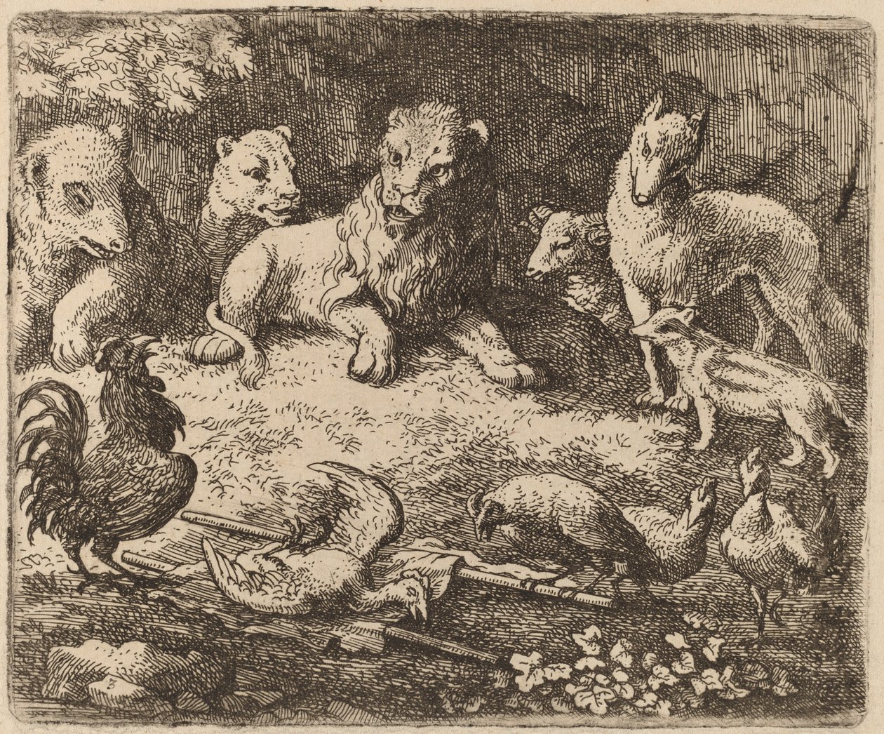 The Rooster Charges Reynard, förmodligen ca. 16451656. av Allart van Everdingen