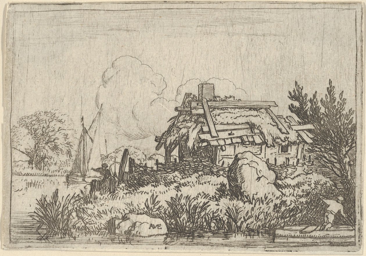 Den förstörda stugan, omgiven av vatten, 1600-talet. av Allart van Everdingen