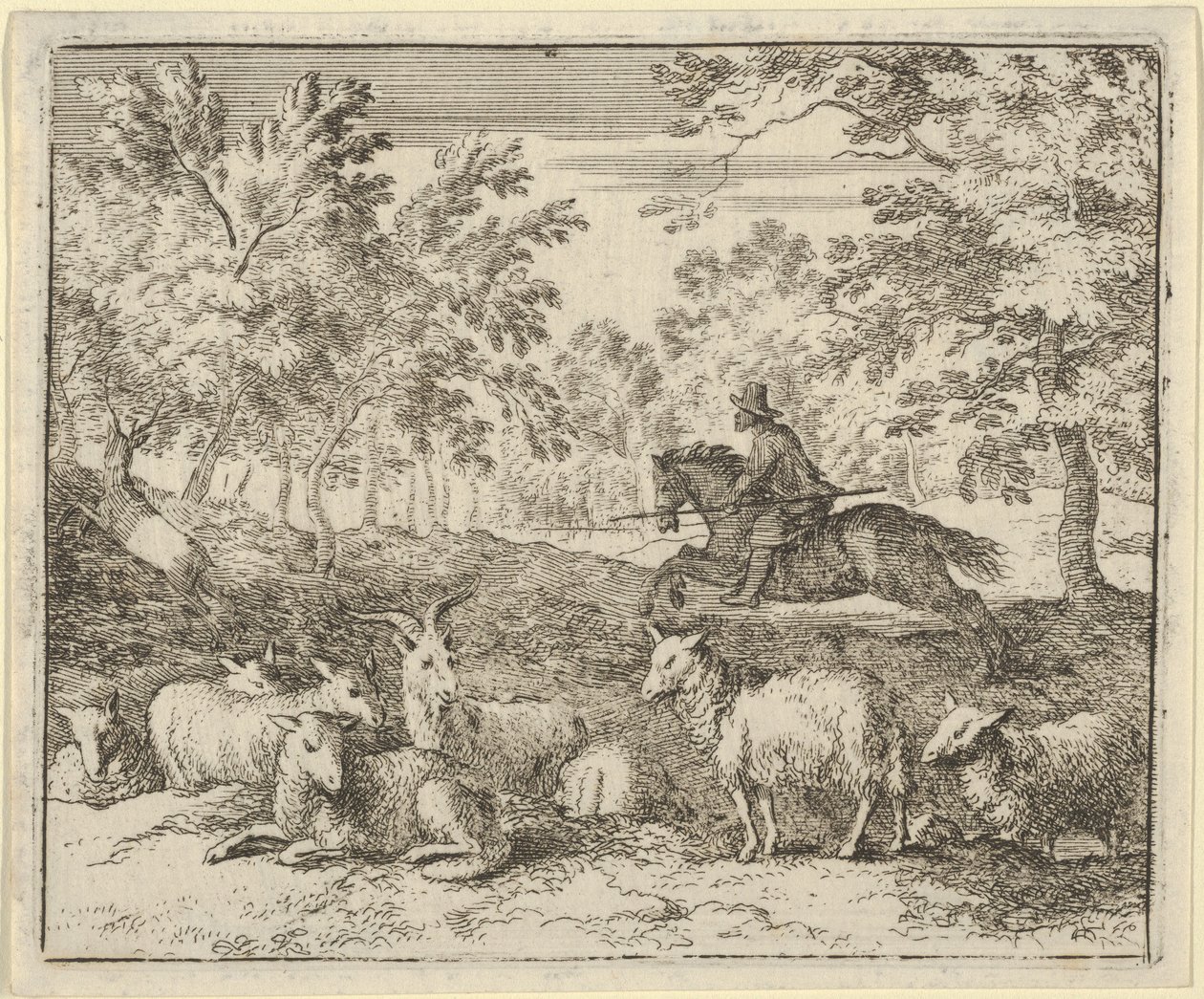 Herden till häst jagar hjorten, 1650-75. av Allart van Everdingen