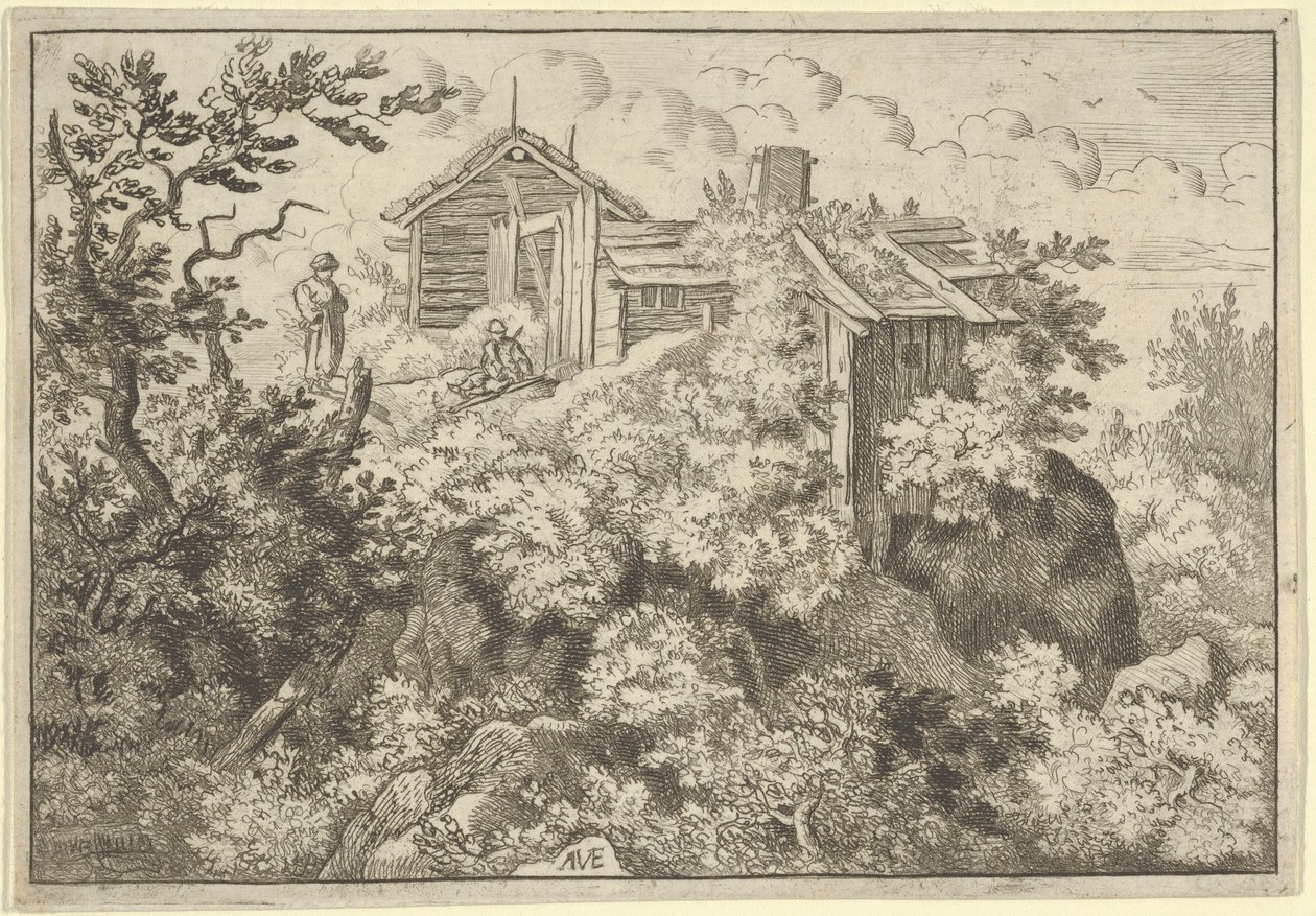 De tre stugorna på kullen, 1600-talet. av Allart van Everdingen
