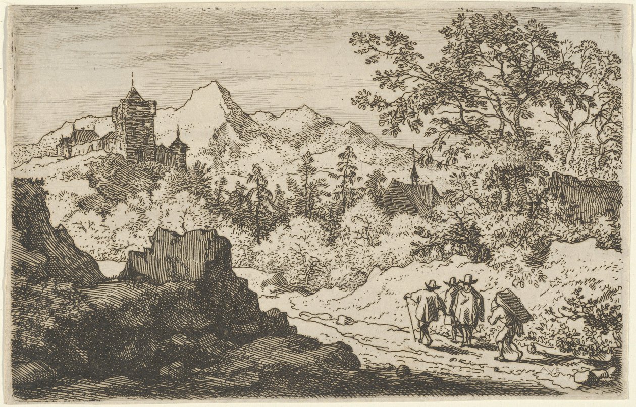 De tre männen och portvakten, 1600-talet. av Allart van Everdingen
