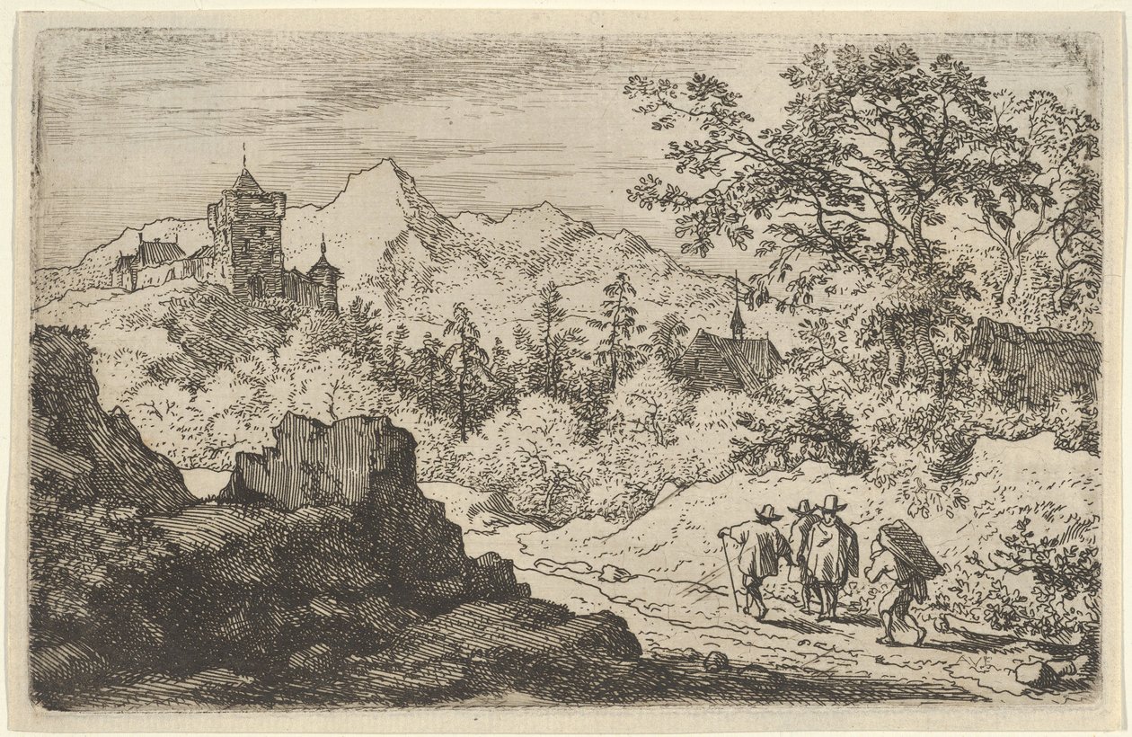 De tre männen och portvakten, 1600-talet. av Allart van Everdingen
